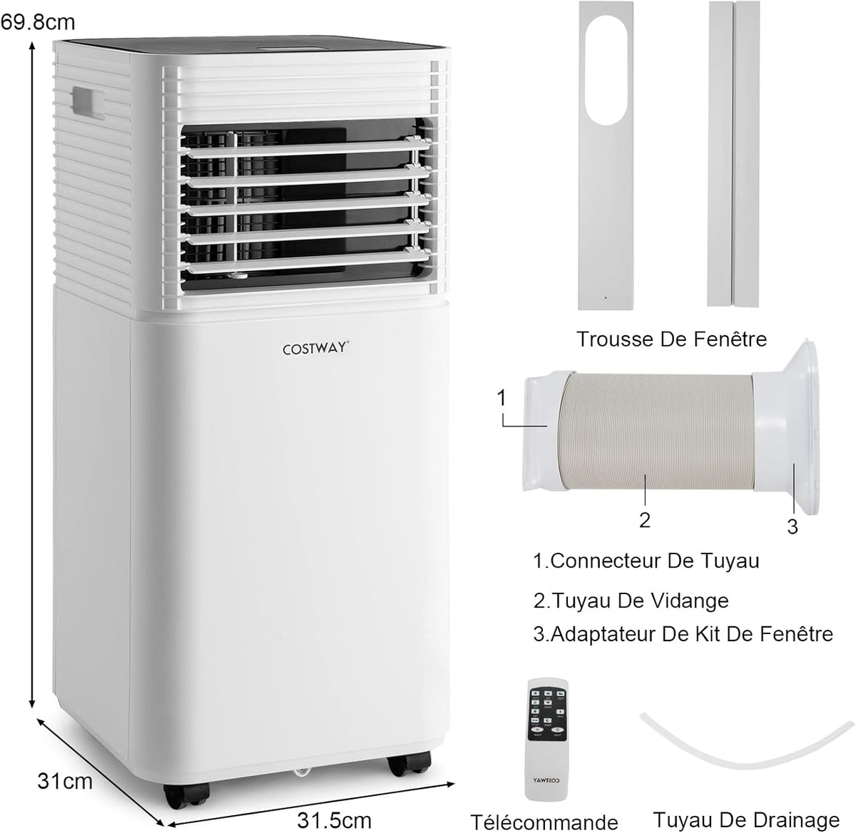 GOPLUS Climatiseur Mobile 9000BTU 2,6kW, Climatiseur 4 en 1 Fonction de Refroidissement, Déshumidification, Ventilation, Mode Nuit, Minuterie 24H, Contr?le Télécommande/écran, 20©O, Noir, R290