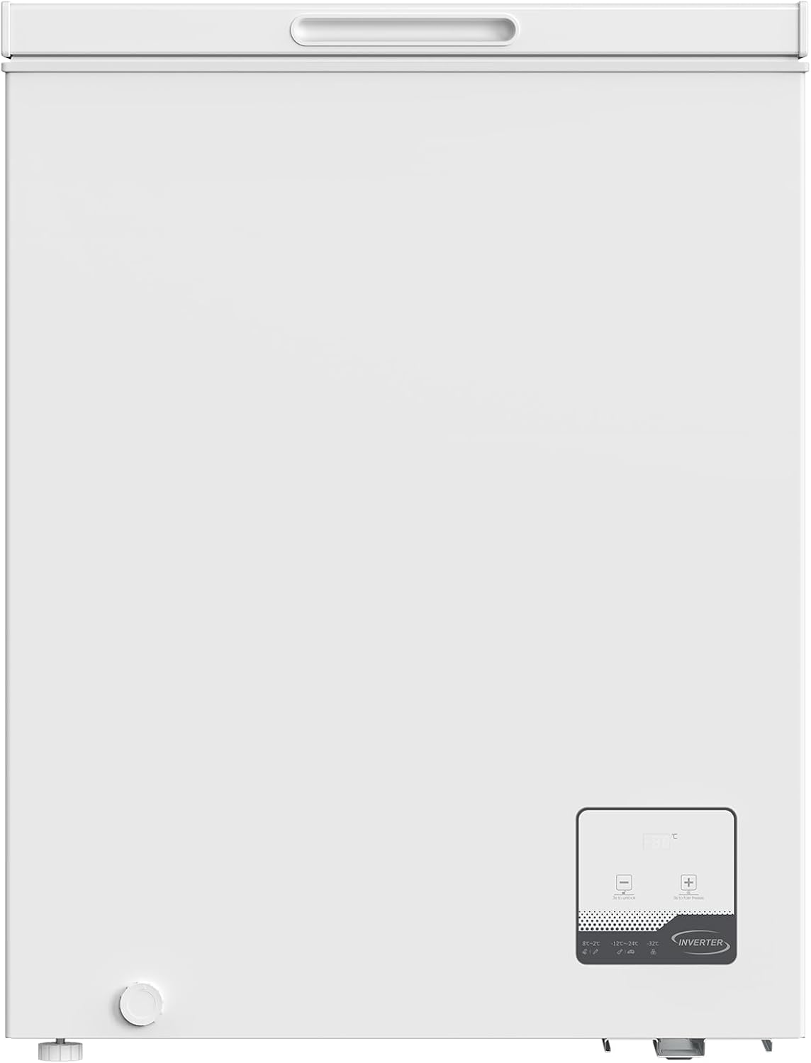 Congélateur coffre CHiQ 142L, 63,5 x 55,6 x 83,5cm, Congélateur Inverter, Affichage de la température extérieure, Mode de congélation rapide -32°C, Grille métallique,Faible bruit