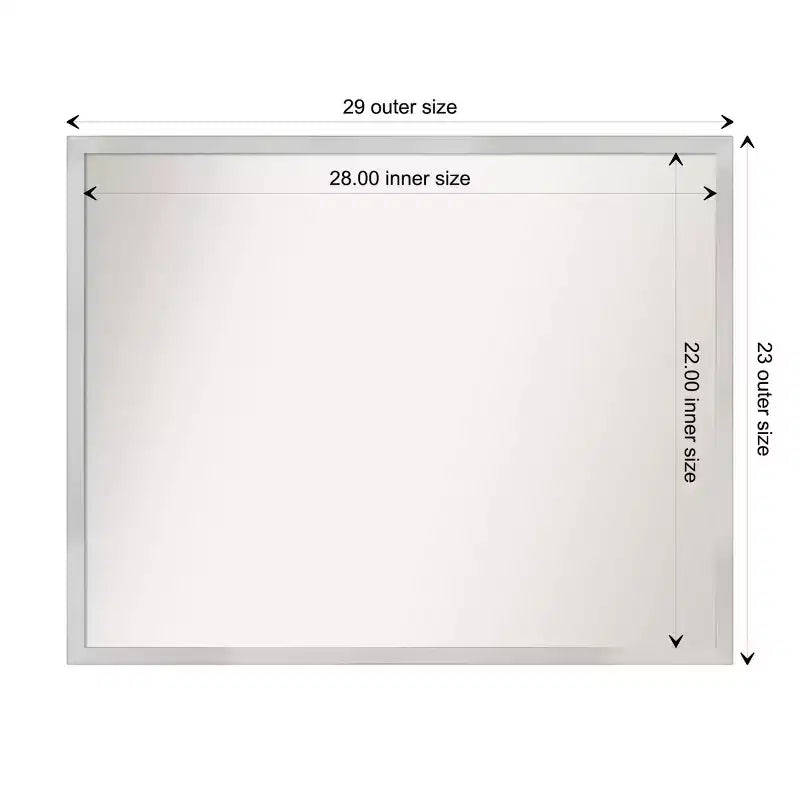Miroir mural de salle de bains rectangulaire moderne en bois argenté, sans biseau, 30" x 24", fixation murale