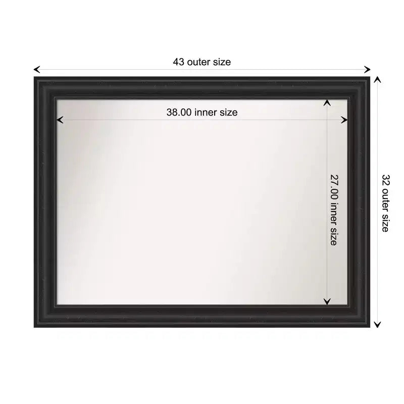 Espejo de pared rectangular moderno, no biselado, 44" x 33", marco de poliestireno, incluye herrajes de montaje