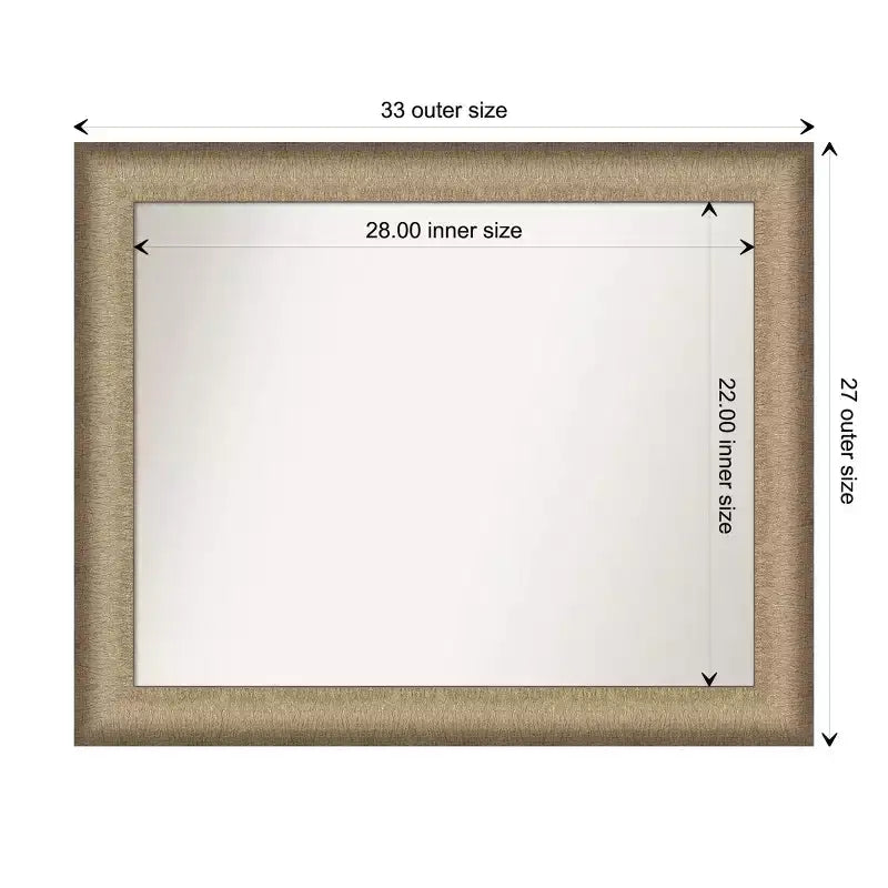Espejo de pared elegante para baño, 33" x 27", bronce cepillado, marco de poliestireno, montaje en pared