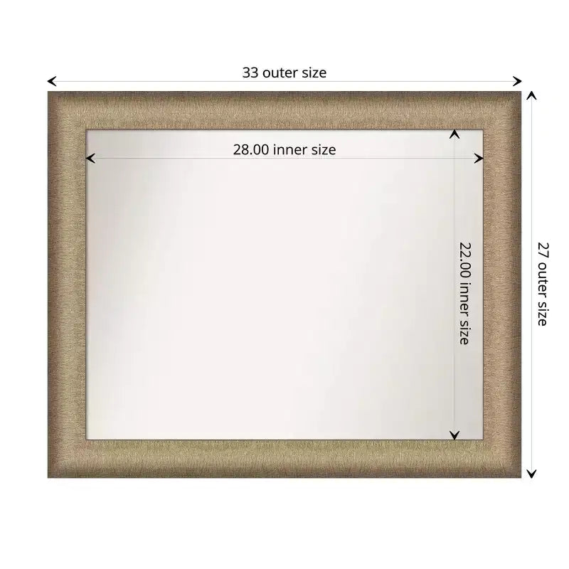 Espejo de pared elegante para baño, 33" x 27", bronce cepillado, marco de poliestireno, montaje en pared