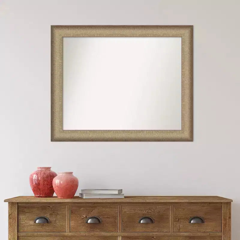 Espejo de pared elegante para baño, 33" x 27", bronce cepillado, marco de poliestireno, montaje en pared