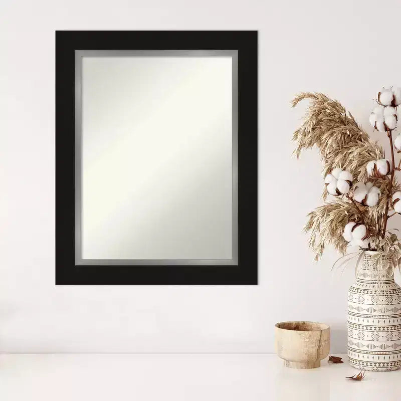 Miroir mural argenté et noir rectangulaire moderne, sans biseau, 24" x 30", décoration de coiffeuse