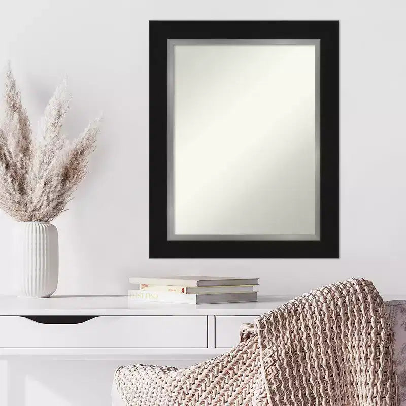 24" x 30" Wandspiegel in Schwarz-Silber, ohne Facettenschliff, modernes rechteckiges Design, Dekoration für den Schminktisch
