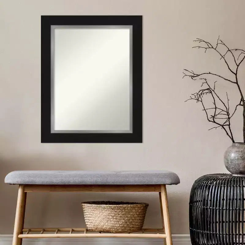 24" x 30" Wandspiegel in Schwarz-Silber, ohne Facettenschliff, modernes rechteckiges Design, Dekoration für den Schminktisch