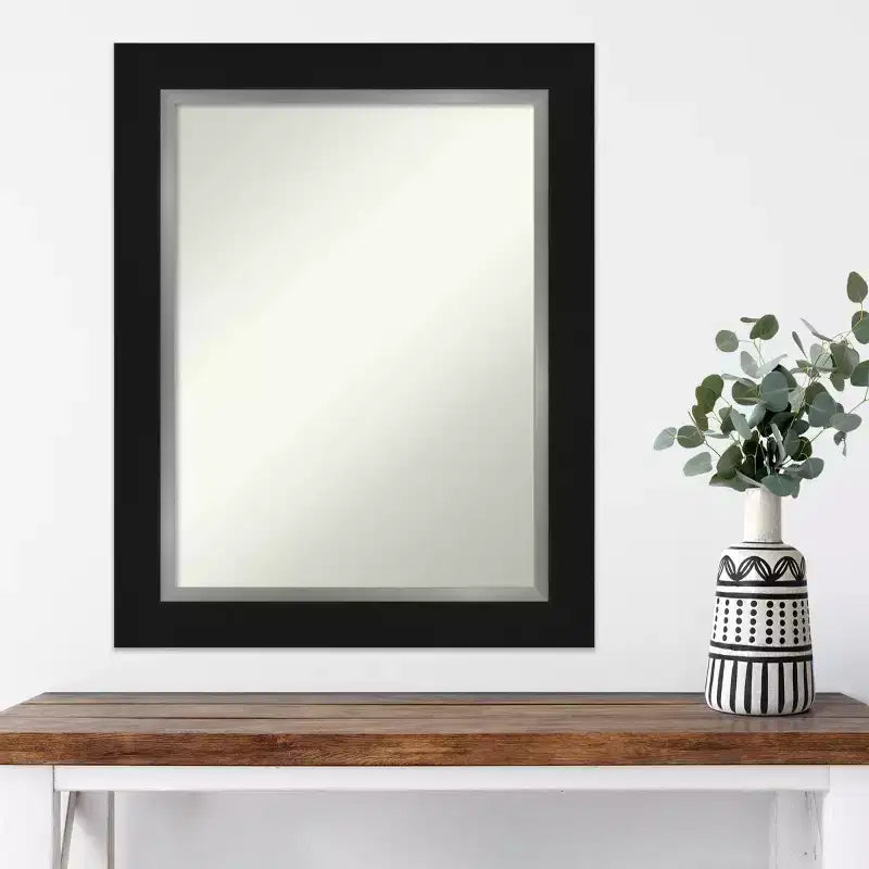 Miroir mural argenté et noir rectangulaire moderne, sans biseau, 24" x 30", décoration de coiffeuse