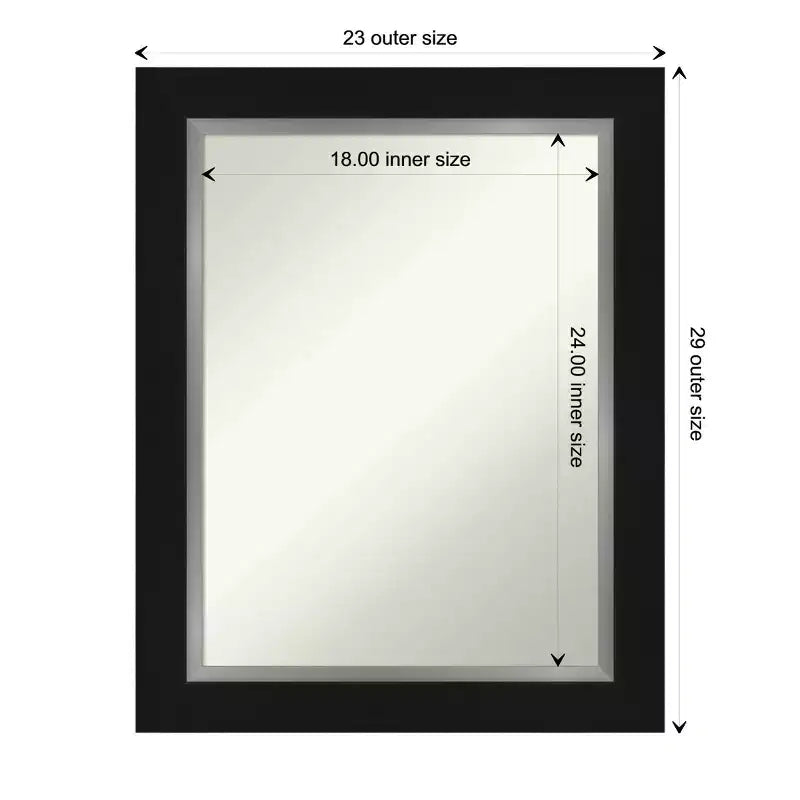 Miroir mural argenté et noir rectangulaire moderne, sans biseau, 24" x 30", décoration de coiffeuse