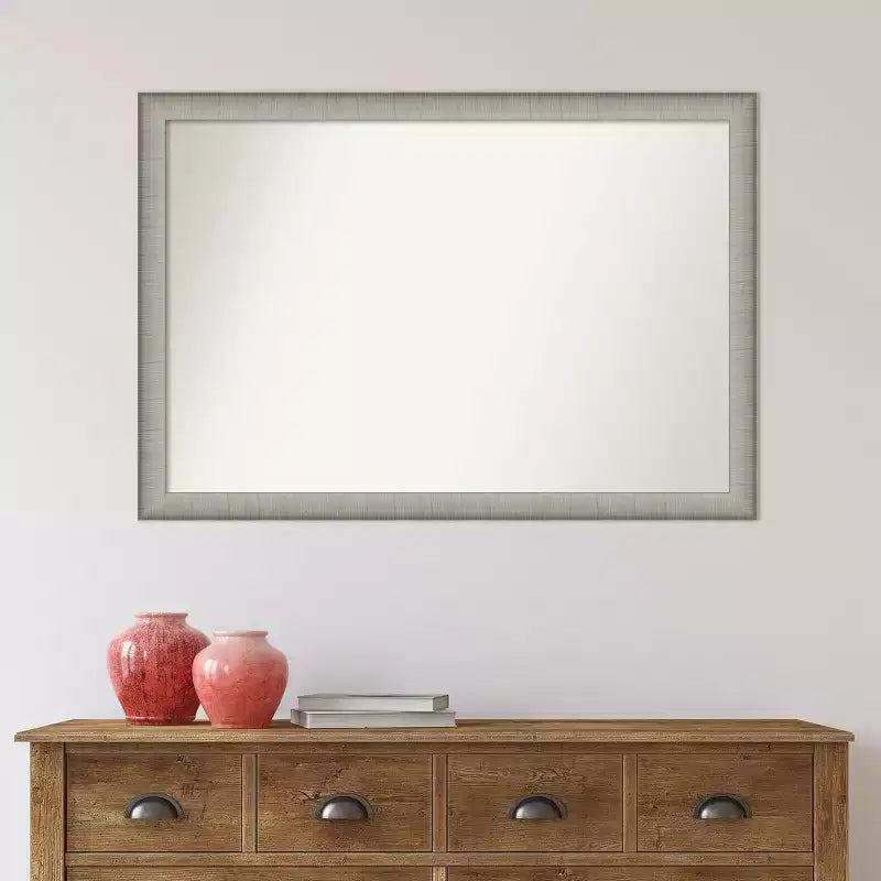 Miroir mural étroit élégant en étain brossé, sans biseau, 39" x 27"
