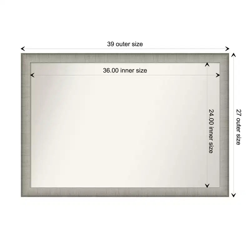 Miroir mural étroit élégant en étain brossé, sans biseau, 39" x 27"