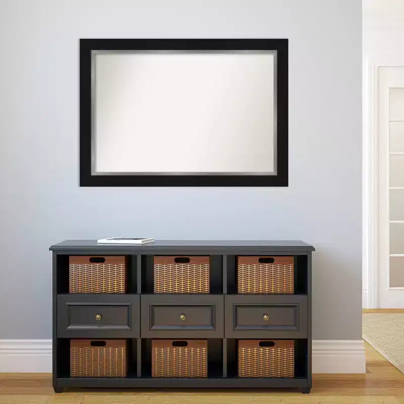 Espejo de pared Eva moderno y rectangular para baño, sin bisel, 42" x 30", negro, montaje en pared