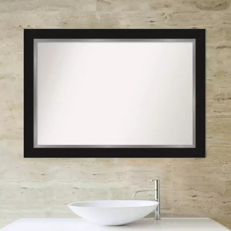 Espejo de pared Eva moderno y rectangular para baño, sin bisel, 42" x 30", negro, montaje en pared