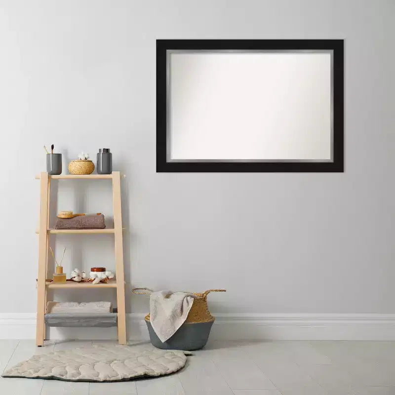 Espejo de pared Eva moderno y rectangular para baño, sin bisel, 42" x 30", negro, montaje en pared