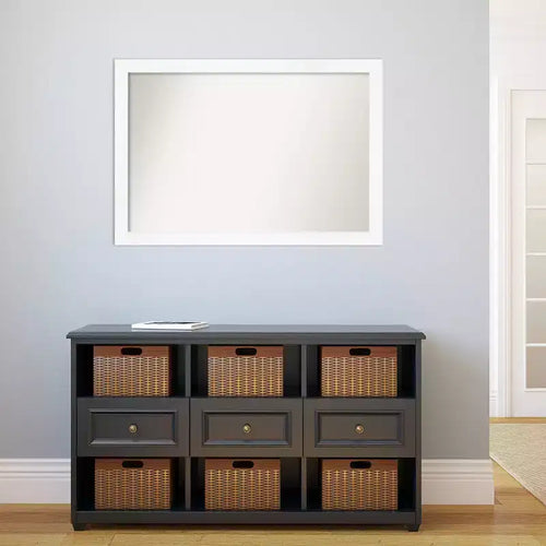 Miroir mural étroit blanc pour armoire, style moderne, sans biseau, 39" x 27", cadre en polystyrène, matériel de montage inclus