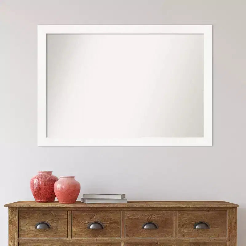 39" x 27" weißer schmaler Wandschrankspiegel, ohne Facettenschliff, modernes Design, Rahmen aus Polystyrol, inklusive Montagematerial