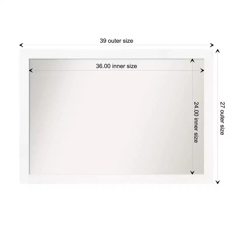 Espejo de pared estrecho blanco tipo gabinete, estilo moderno, no biselado, 39" x 27", marco de poliestireno, incluye herrajes de montaje