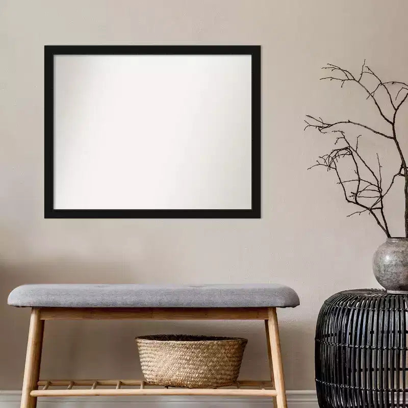 30" x 24" Schmaler Badezimmerspiegel für die Wand ohne Facettenschliff, Schwarz, inklusive Montagematerial, Polystyrolrahmen
