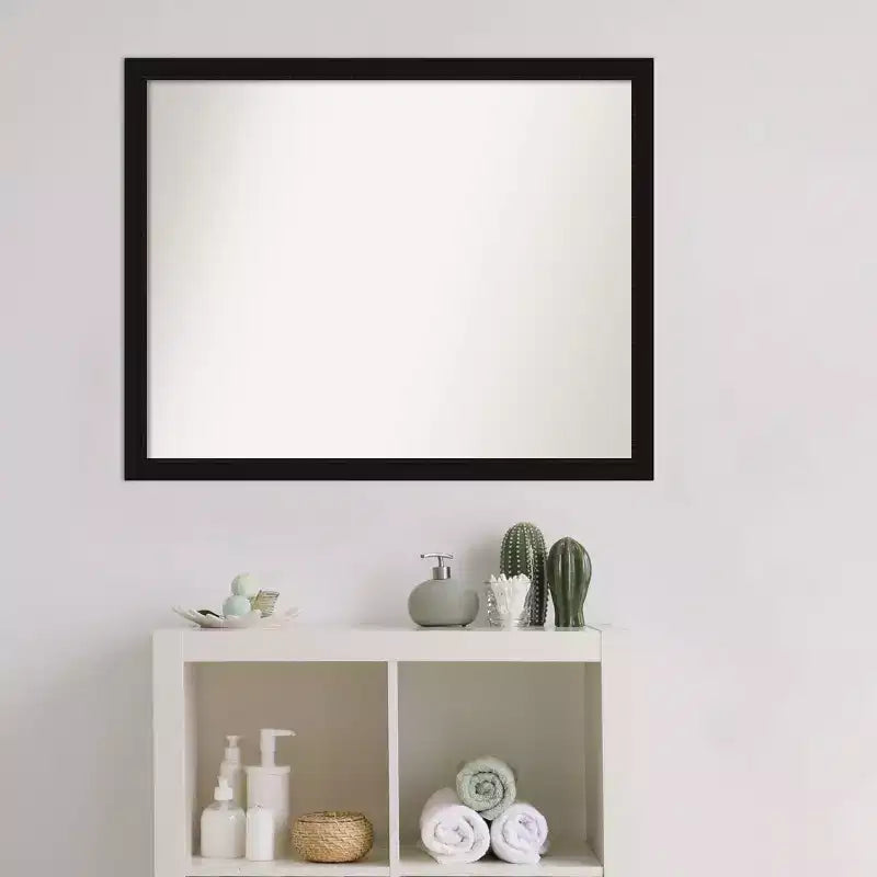 30" x 24" Miroir mural étroit pour salle de bains, sans biseau, noir, quincaillerie de fixation incluse, cadre en polystyrène