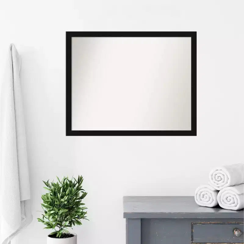 30" x 24" Miroir mural étroit pour salle de bains, sans biseau, noir, quincaillerie de fixation incluse, cadre en polystyrène
