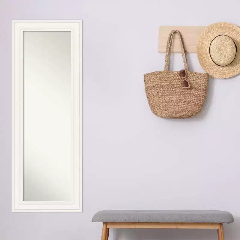 Miroir blanc pleine longueur pour porte, sans biseau, 20" x 54", cadre en polystyrène, matériel de montage inclus