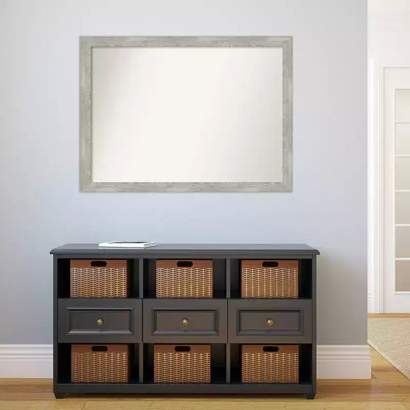 42" x 31" Miroir mural étroit pour salle de bains, sans biseau, finition gris délavé, fixation murale, cadre en polystyrène