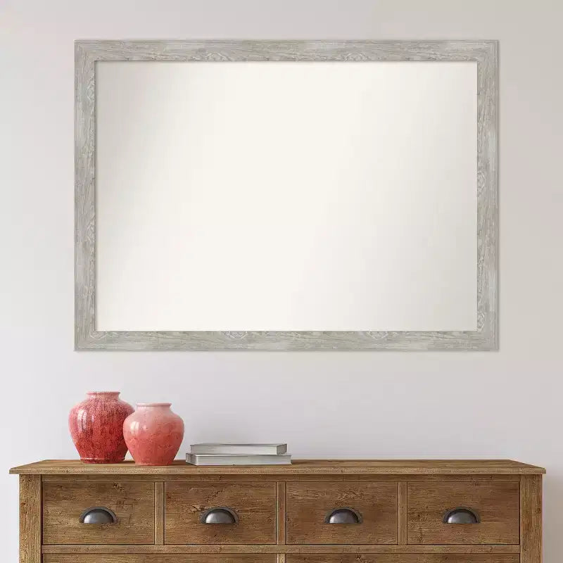 42" x 31" Miroir mural étroit pour salle de bains, sans biseau, finition gris délavé, fixation murale, cadre en polystyrène