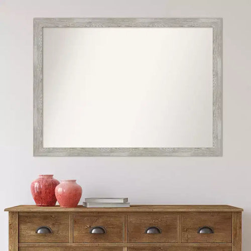 42" x 31" Miroir mural étroit pour salle de bains, sans biseau, finition gris délavé, fixation murale, cadre en polystyrène
