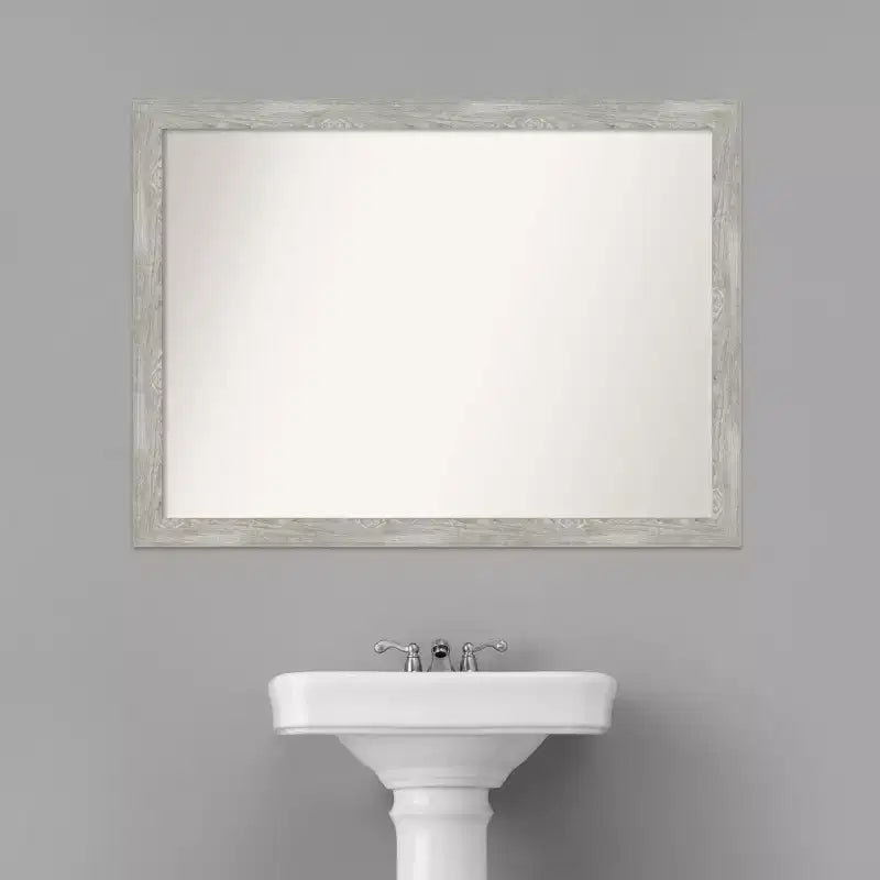 42" x 31" Miroir mural étroit pour salle de bains, sans biseau, finition gris délavé, fixation murale, cadre en polystyrène