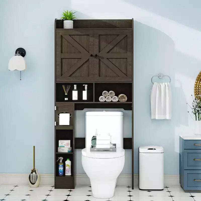 Aufbewahrungsschrank über der Toilette | Badregal mit Scheunentüren, Toilettenpapierhalter