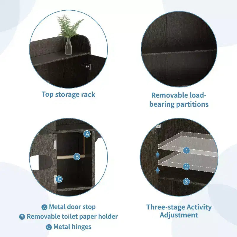 Armario de almacenamiento sobre el inodoro| Estante organizador para baño con puertas tipo granero y portarrollos de papel higiénico