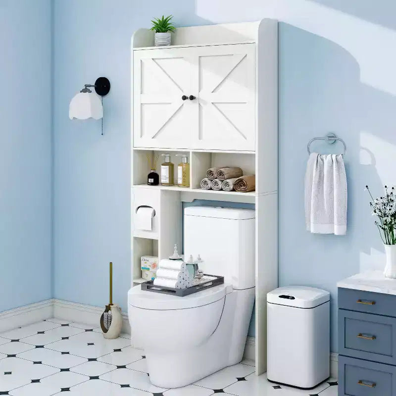 Aufbewahrungsschrank über der Toilette | Badregal mit Scheunentüren, Toilettenpapierhalter