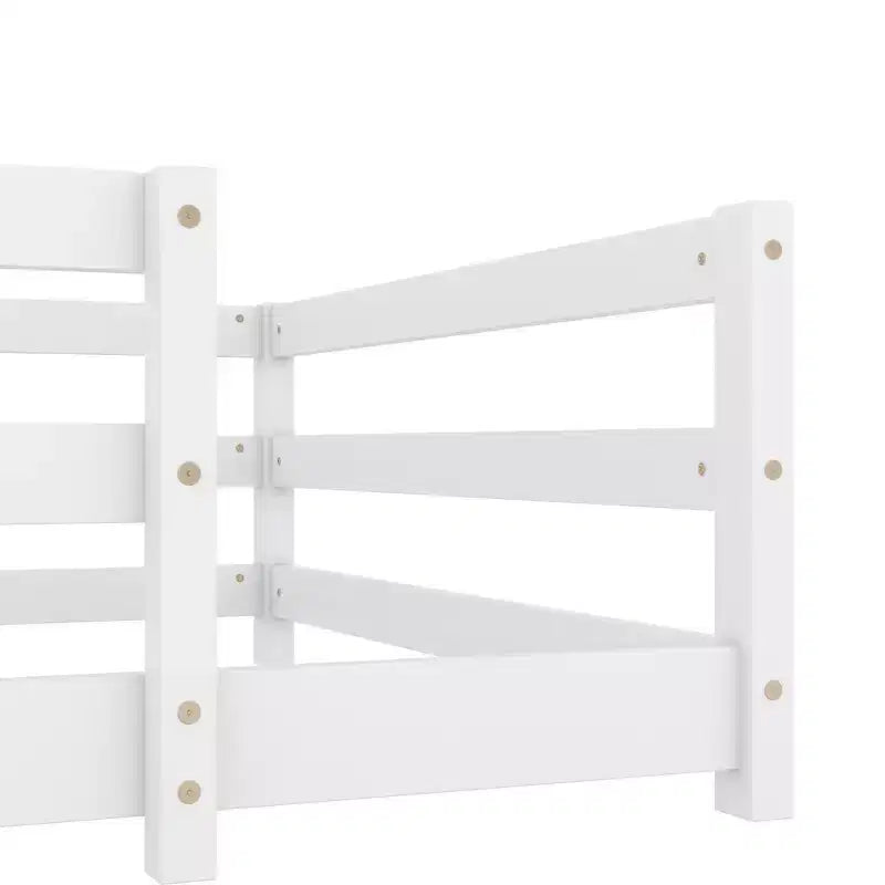 Cadre de lit simple/double, lit bas moderne pour tout-petit avec barrières de sécurité, cadre en bois massif pour chambre d’enfant