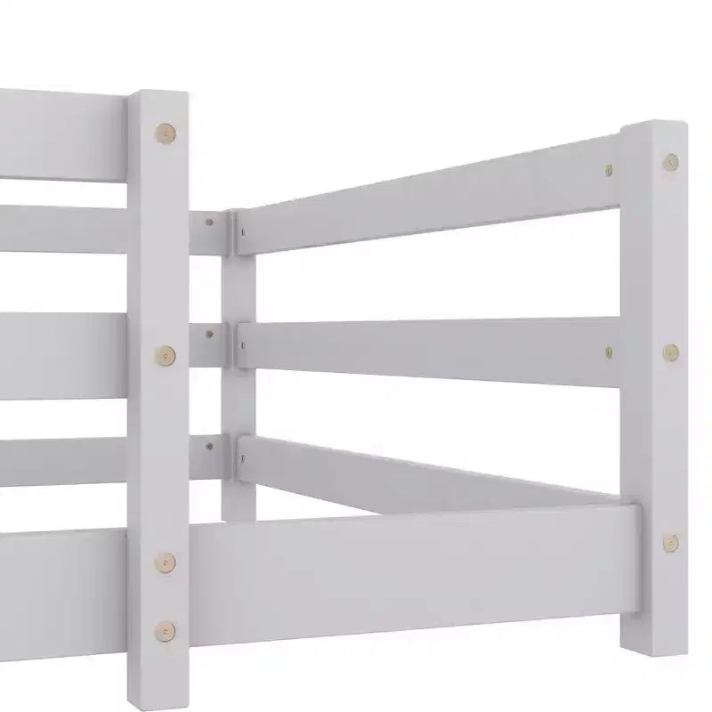 Cadre de lit simple/double, lit bas moderne pour tout-petit avec barrières de sécurité, cadre en bois massif pour chambre d’enfant