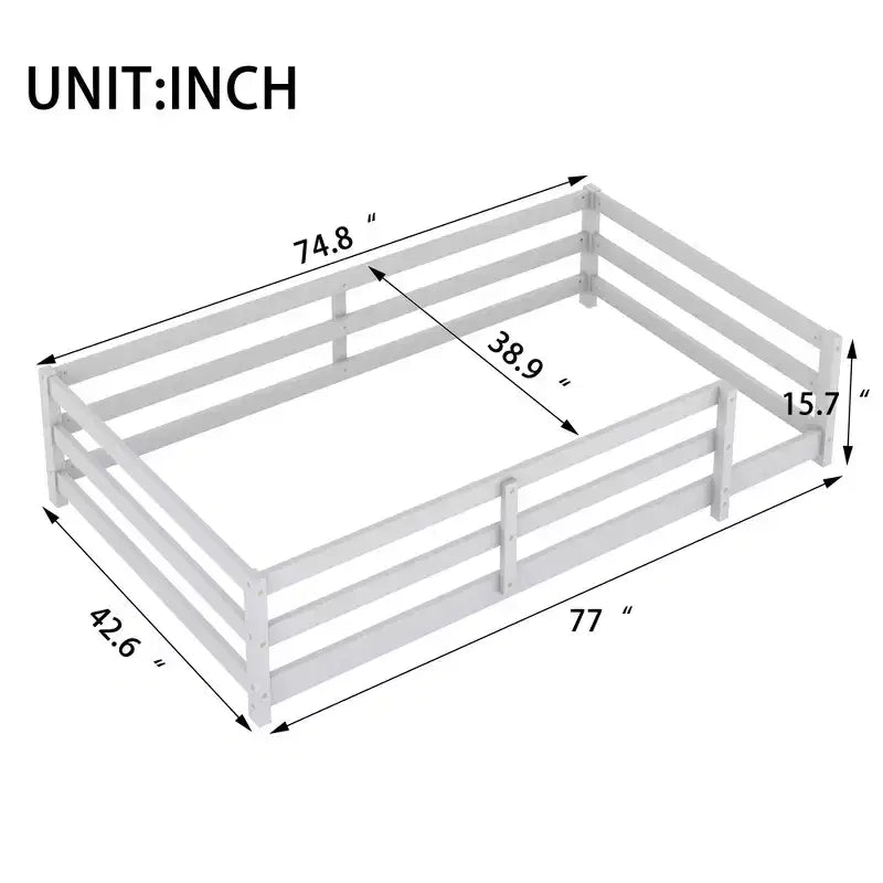 Cadre de lit simple/double, lit bas moderne pour tout-petit avec barrières de sécurité, cadre en bois massif pour chambre d’enfant