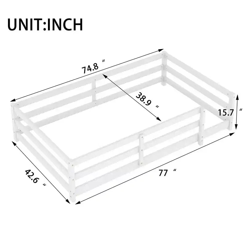 Cadre de lit simple/double, lit bas moderne pour tout-petit avec barrières de sécurité, cadre en bois massif pour chambre d’enfant