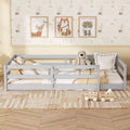 Cadre de lit simple/double, lit bas moderne pour tout-petit avec barrières de sécurité, cadre en bois massif pour chambre d’enfant