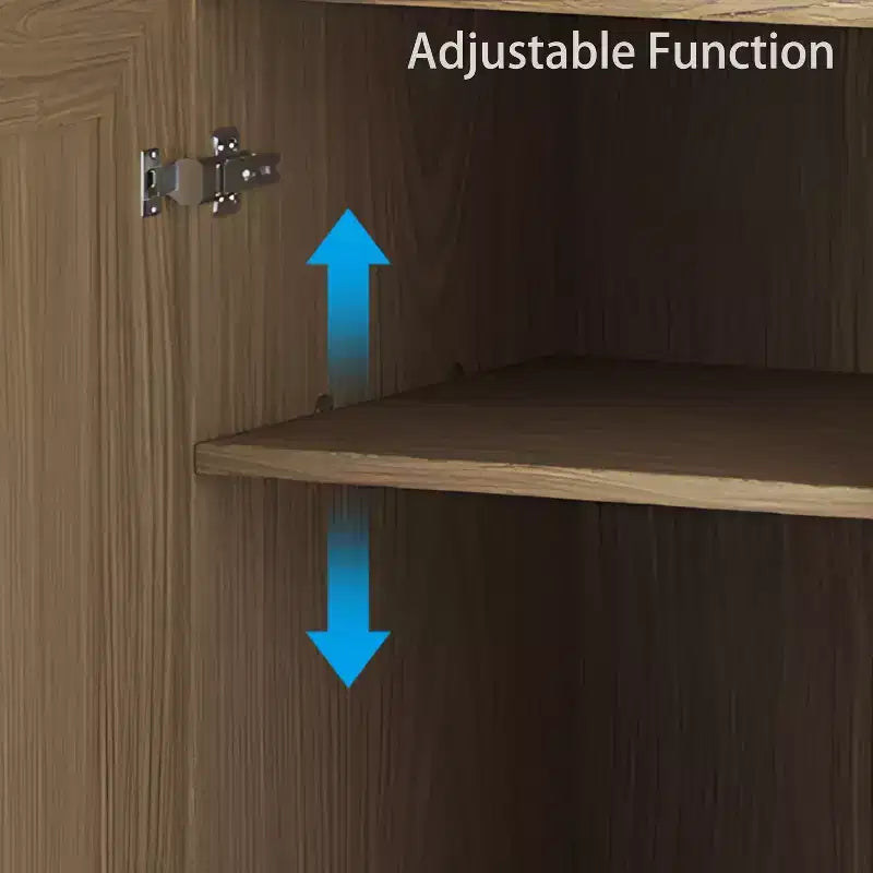 Buffetschrank in Holzoptik, 31x31x16, Ordnungsregal mit verstellbaren Ablagen und Rattantüren für Küche, Schlafzimmer, Wohn-/Esszimmer