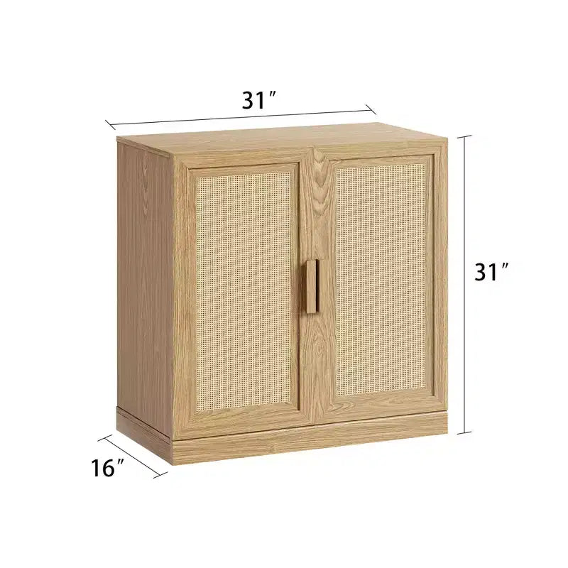 Buffetschrank in Holzoptik, 31x31x16, Ordnungsregal mit verstellbaren Ablagen und Rattantüren für Küche, Schlafzimmer, Wohn-/Esszimmer