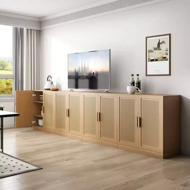 Buffetschrank in Holzoptik, 31x31x16, Ordnungsregal mit verstellbaren Ablagen und Rattantüren für Küche, Schlafzimmer, Wohn-/Esszimmer