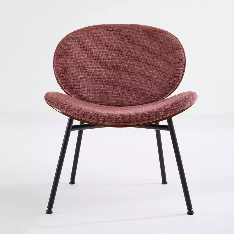 Moderne Akzentstühle im Mid-Century-Stil für das Schlafzimmer, muschelförmiger Einzelstuhl mit dreibeinigem Gestell, Loungesessel aus Stoff mit Rückenlehne in Walnussoptik