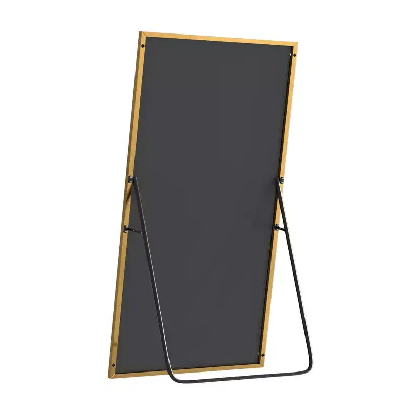 Miroir intégral rectangulaire, miroir sur pied de 71x31 avec support, cadre en alliage d’aluminium noir, pour chambre ou salon, noir