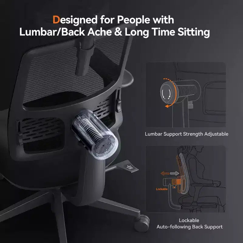 Chaise ergonomique avec repose-pieds - Chaise de bureau à domicile avec soutien lombaire à suivi automatique, accoudoirs 4D, profondeur et hauteur d’assise réglables