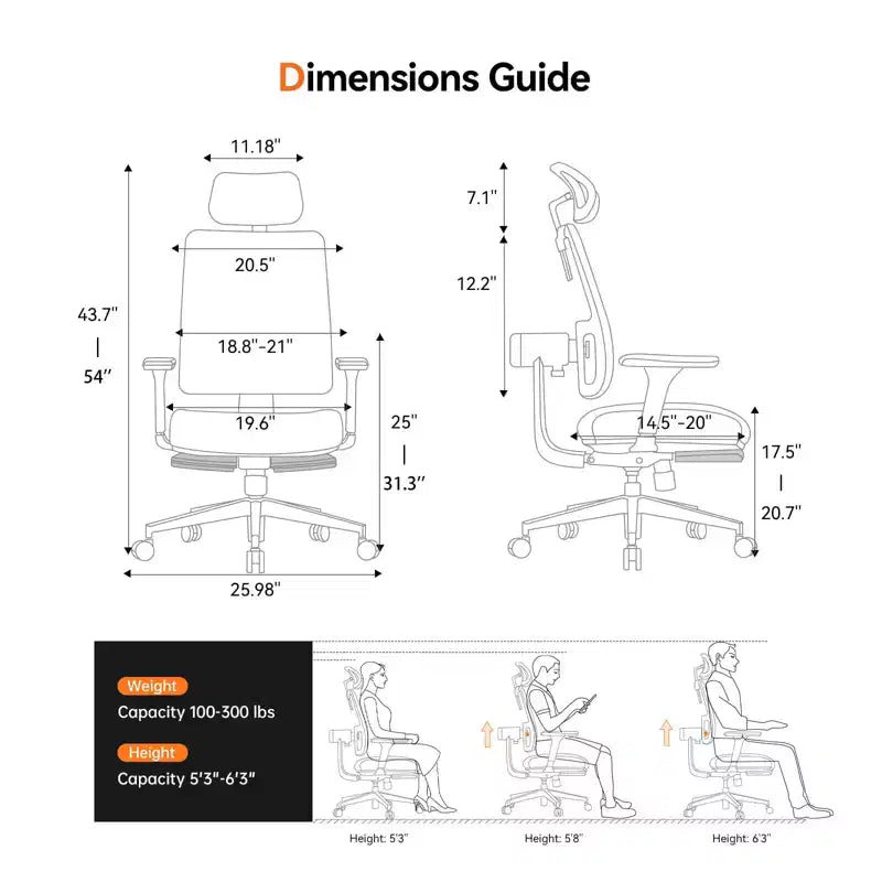 Chaise ergonomique avec repose-pieds - Chaise de bureau à domicile avec soutien lombaire à suivi automatique, accoudoirs 4D, profondeur et hauteur d’assise réglables
