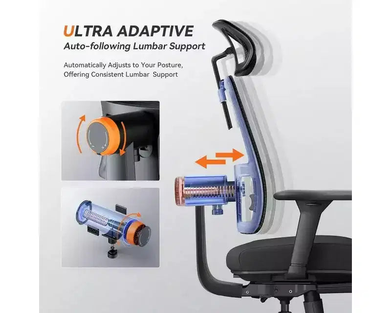 Chaise ergonomique avec repose-pieds - Chaise de bureau à domicile avec soutien lombaire à suivi automatique, accoudoirs 4D, profondeur et hauteur d’assise réglables