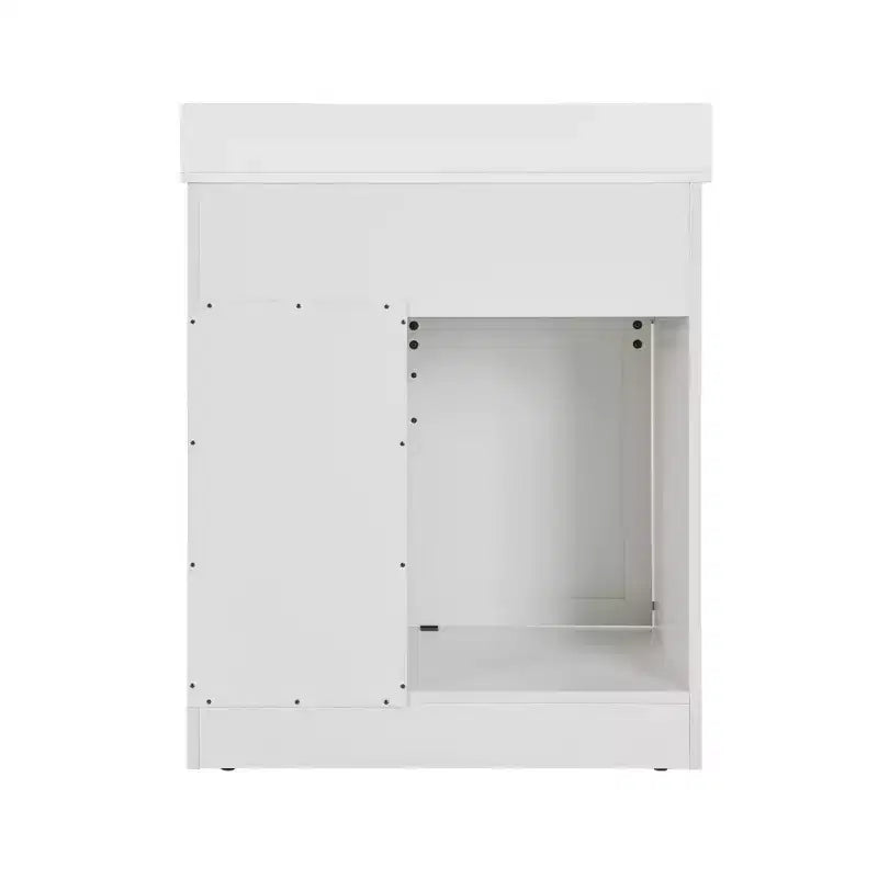 30 weißer Waschtischunterschrank im Landhausstil mit Schiebetüren im Scheunentor-Stil, 2 Schubladen, freistehend mit schützender Rückwand