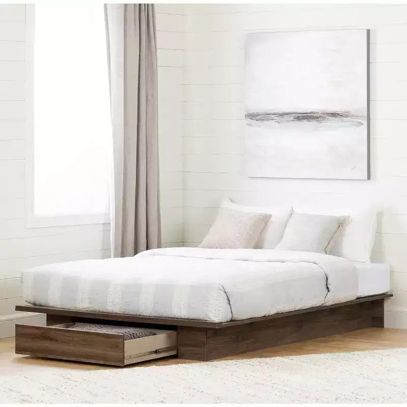 Estructura de cama ajustable marrón de 8.5 in.H con almacenamiento, fabricada con tablero de partículas