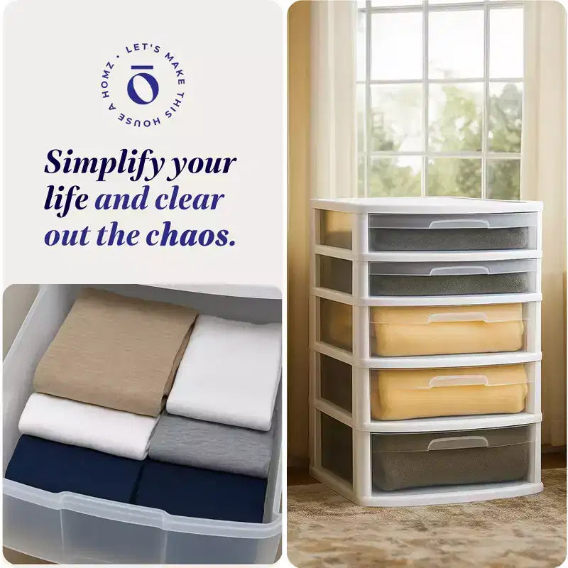 Tour de rangement et d'organisation extra-large en plastique avec 5 tiroirs transparents pour la maison, le bureau, la salle de classe, les loisirs créatifs, les fournitures artistiques et les vêtements, cadre blanc
