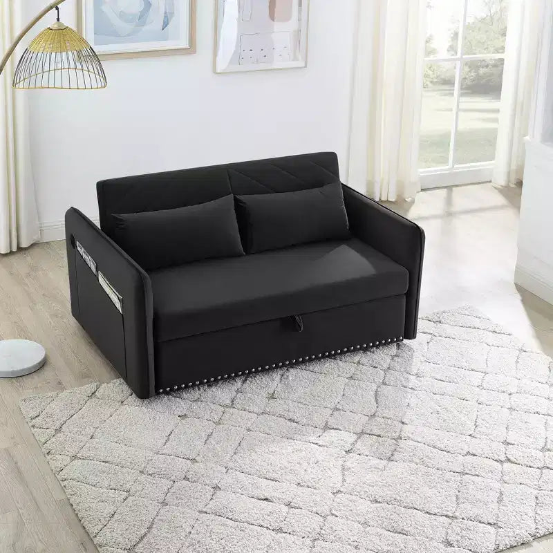Sofá cama con USB, cama extraíble ajustable 3 en 1 y bolsillo lateral (terciopelo)