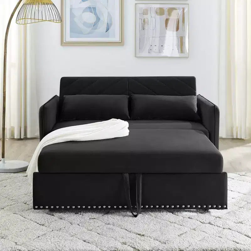 Schlafsofa mit USB-Anschluss, 3-in-1-Ausziehbett und Seitentasche (Samt)