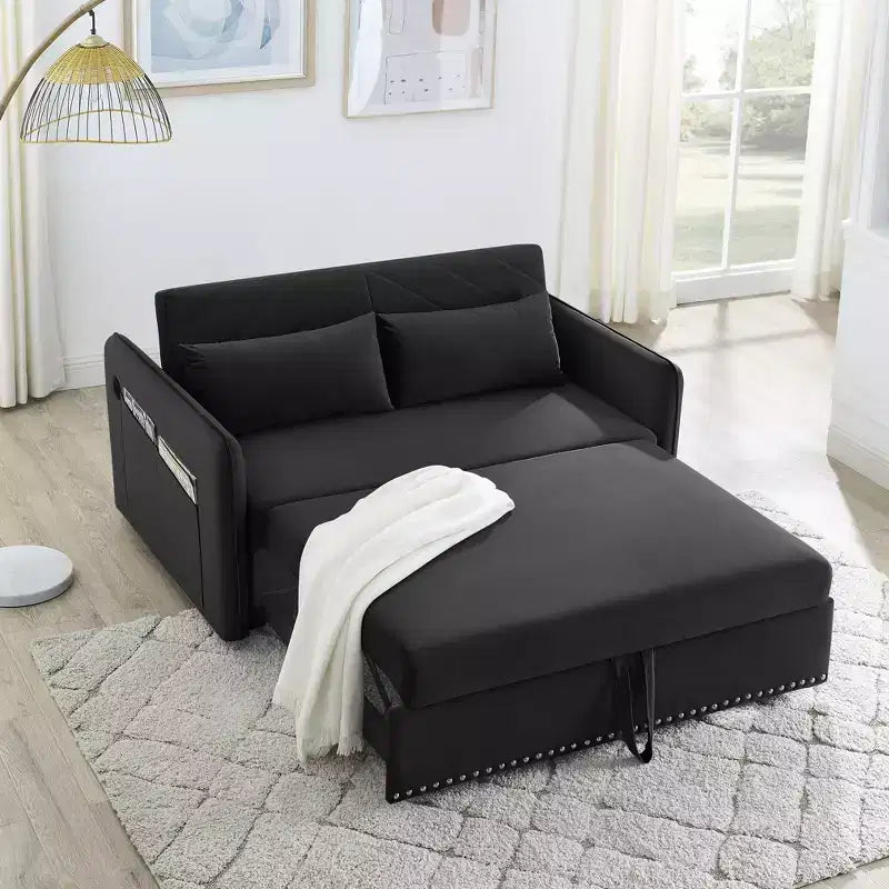 Sofá cama con USB, cama extraíble ajustable 3 en 1 y bolsillo lateral (terciopelo)